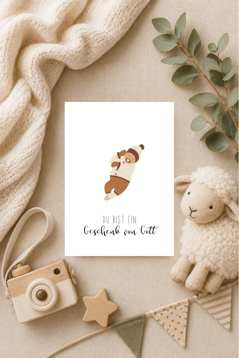 Postkarte A6 zur Geburt - Du bist ein Geschenk von Gott