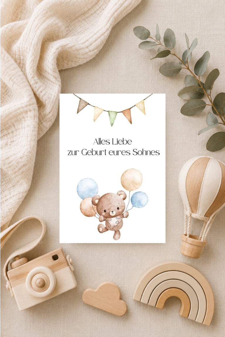 Postkarte A6 zur Geburt - Alles Liebe zur Geburt eures Sohnes