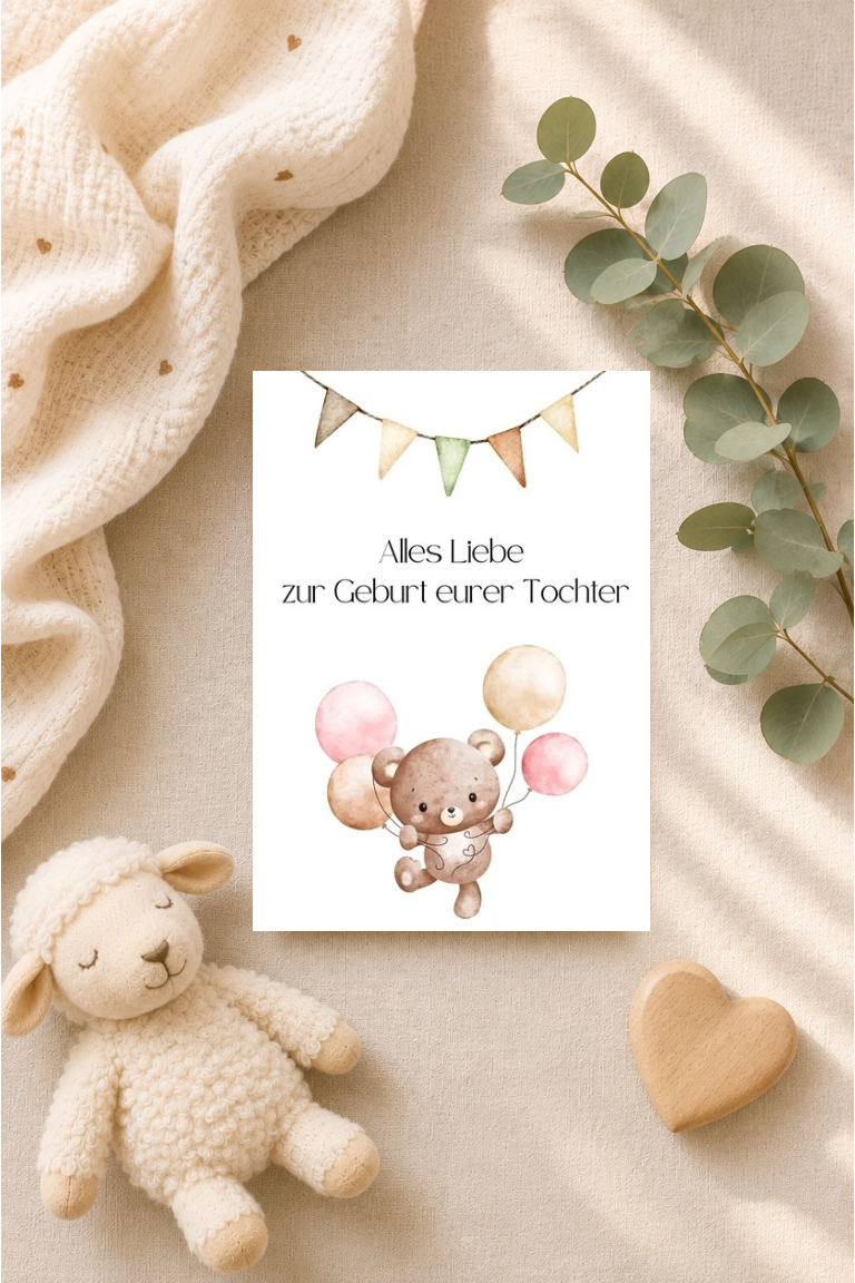Postkarte A6 zur Geburt - Alles Liebe zur Geburt eurer Tochter