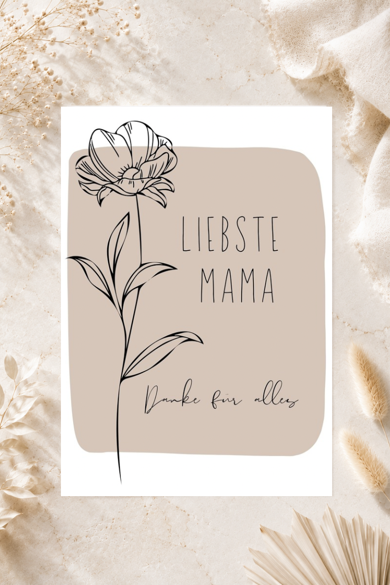 Postkarte A6 zum Muttertag -  Liebste Mama Danke für alles