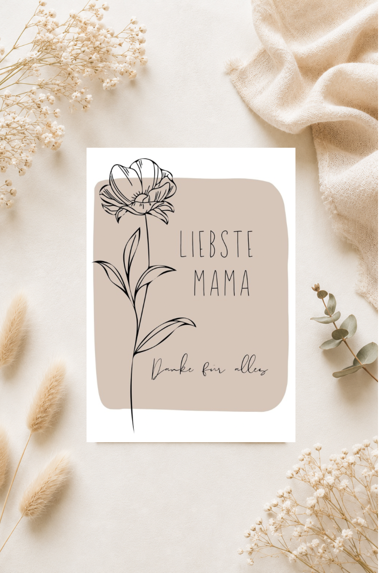 Postkarte A6 zum Muttertag -  Liebste Mama Danke für alles