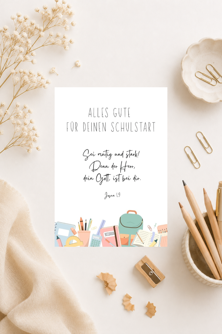 Christliche Postkarte A6 zur Einschulung oder Schulanfang