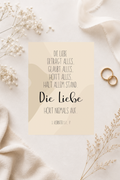 Christliche Postkarte zur Hochzeit A6 - Die Liebe erträgt alles … 1. Korinther 13,7