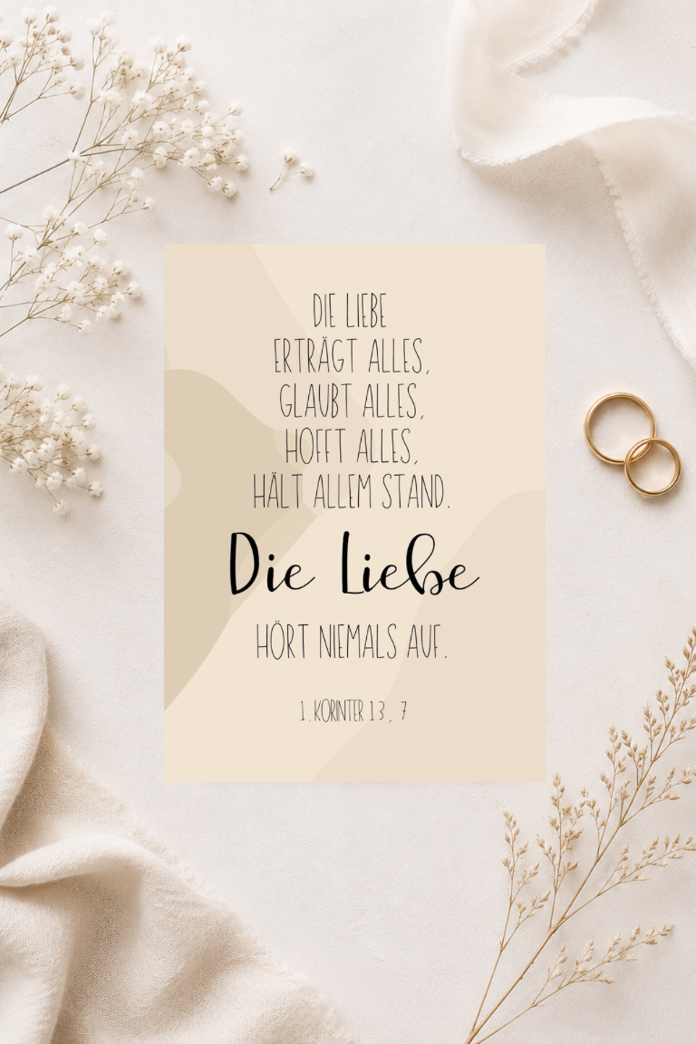 Christliche Postkarte zur Hochzeit A6 - Die Liebe erträgt alles … 1. Korinther 13,7