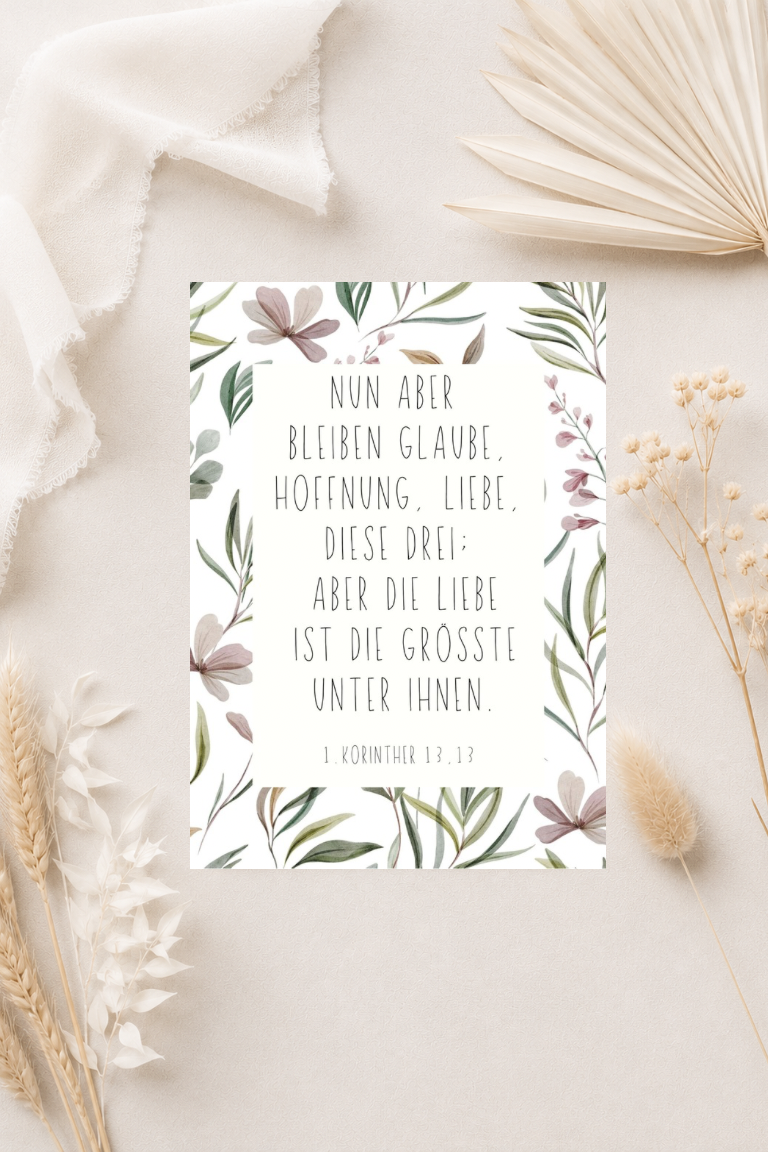 Christliche Postkarte zur Hochzeit A6 - Nun aber bleiben Glaube, Hoffnung, Liebe 1. Korinther 13,13