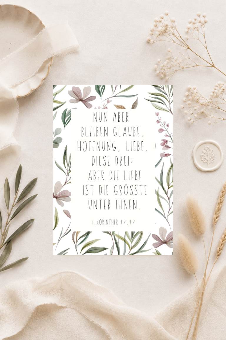 Christliche Postkarte zur Hochzeit A6 - Nun aber bleiben Glaube, Hoffnung, Liebe 1. Korinther 13,13