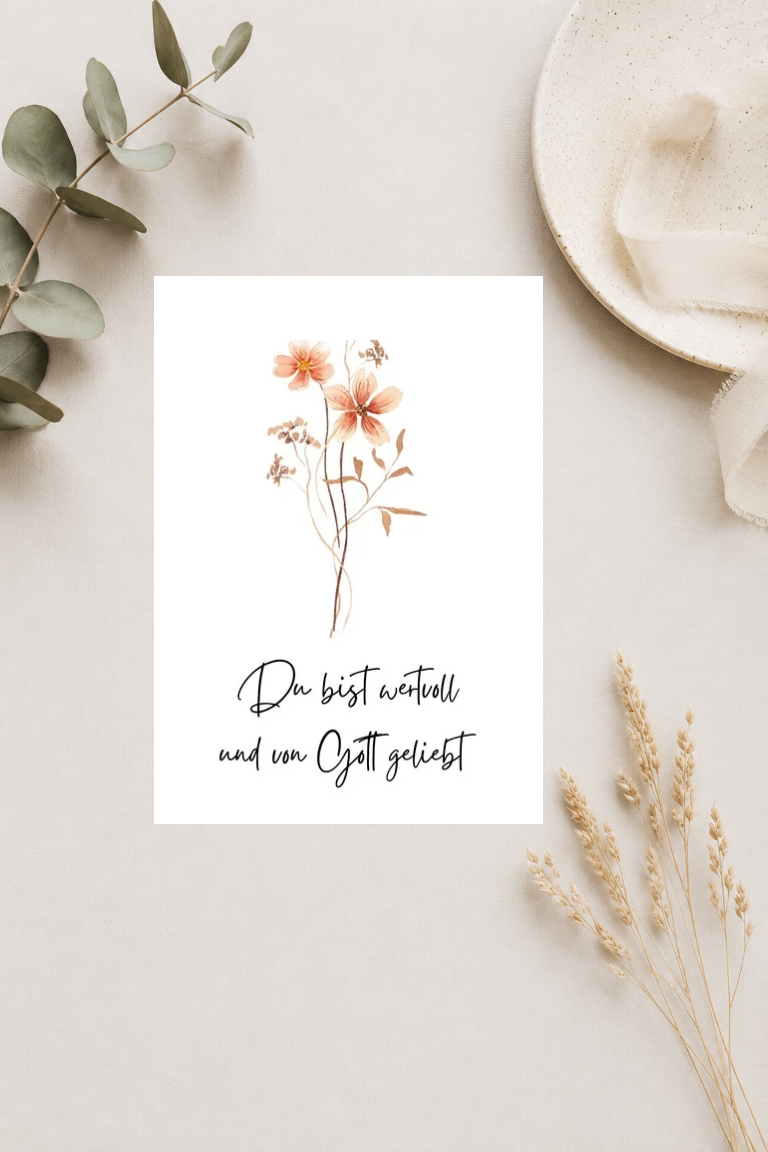 christliche Postkarte A6 - Du bist wertvoll und von Gott geliebt