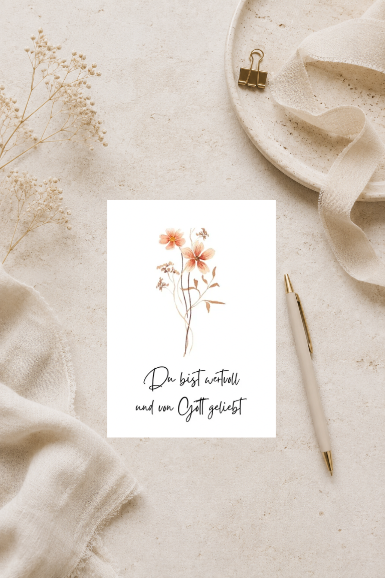 christliche Postkarte A6 - Du bist wertvoll und von Gott geliebt