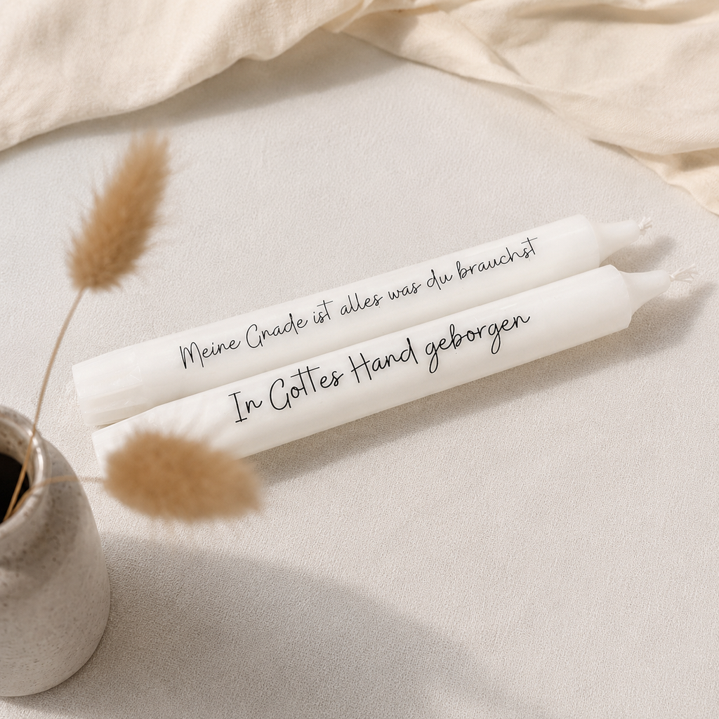 christliche Geschenkidee - Stabkerzen mit Schriftzug