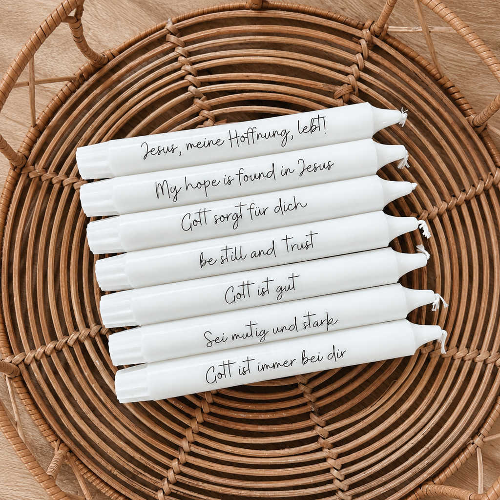 christliche Geschenkidee - Stabkerzen mit Schriftzug