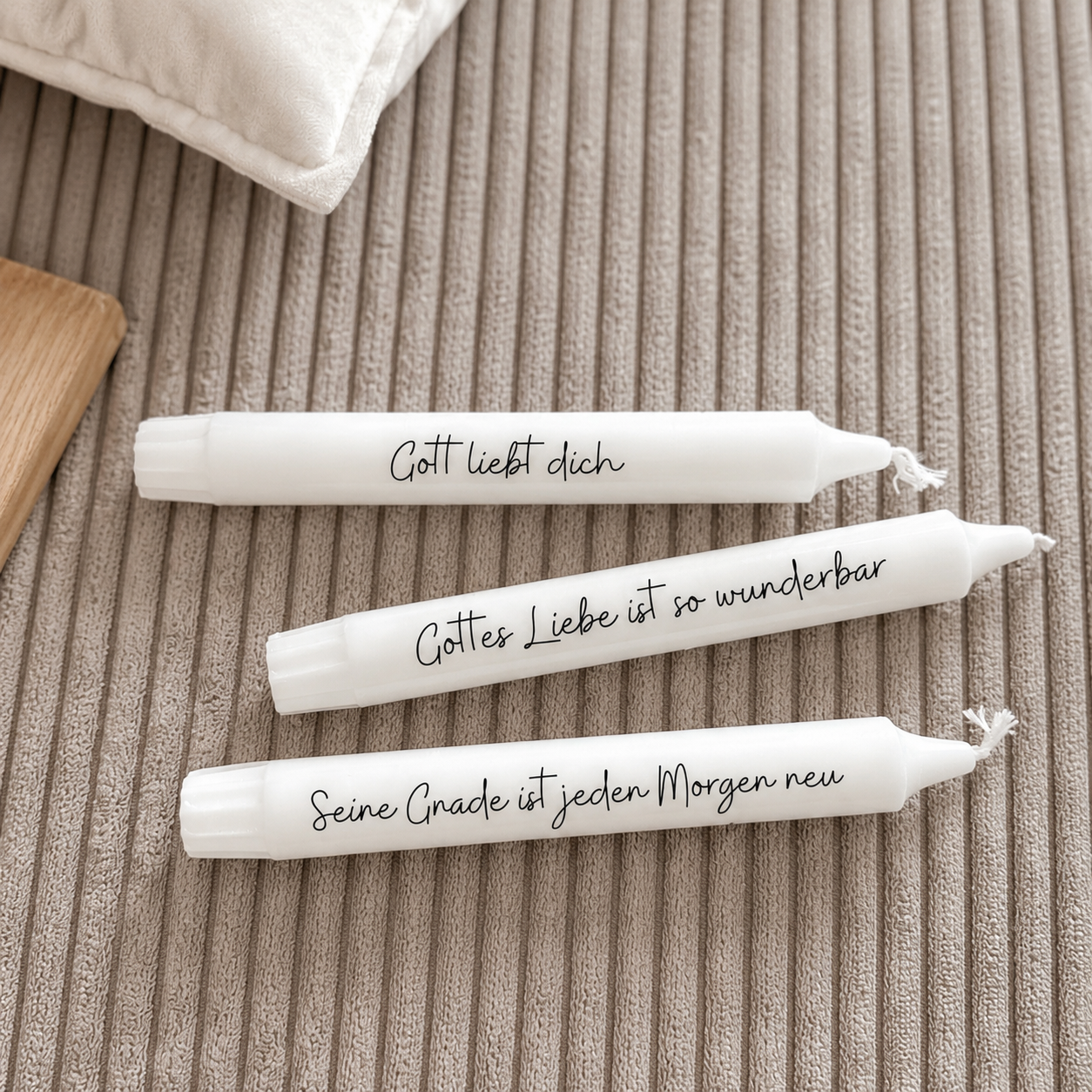 christliche Geschenkidee - Stabkerzen mit christlichem Schriftzug