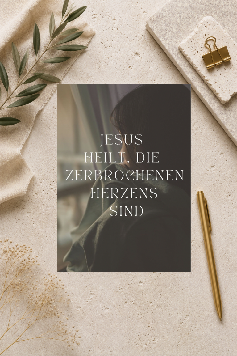 christliche Postkarte A6 - Jesus heilt, die zerbrochenen Herzens sind