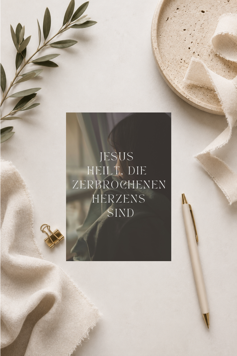 christliche Postkarte A6 - Jesus heilt, die zerbrochenen Herzens sind